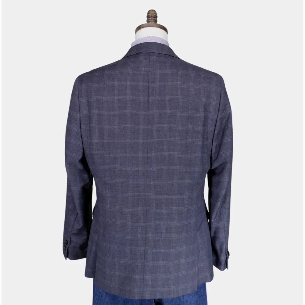 Banana Republic Sport Coat Blazer Mens 42R Tailored Fit Blue Plaid Two Button